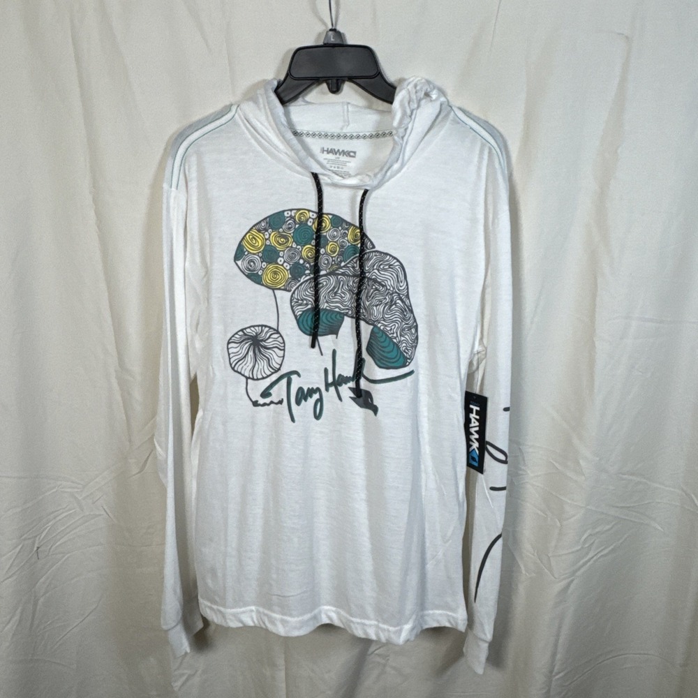 NWT Tony Hawk Hoodie Mens L Lightweight White Mushroom PulloverLongSleeve Shroom